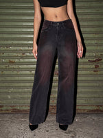 Load image into Gallery viewer, Jean wide leg black magenta