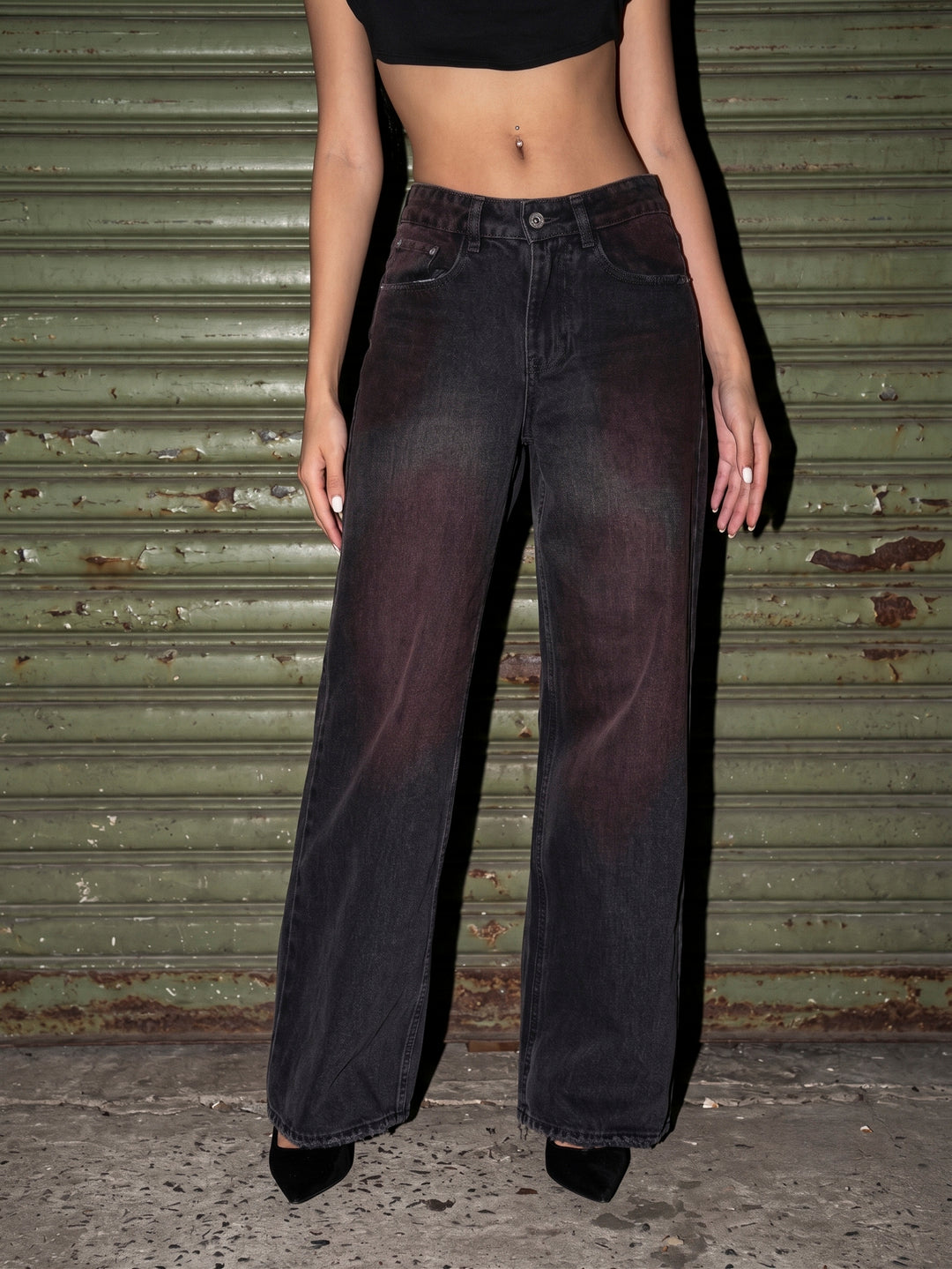 Jean wide leg black magenta