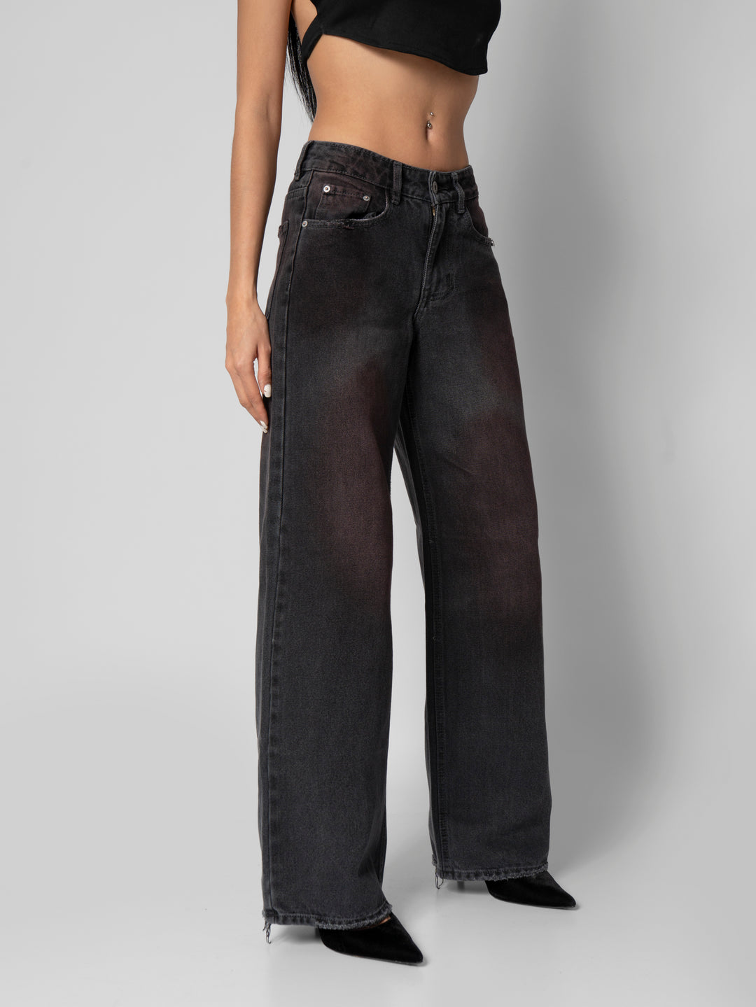 Jean wide leg black magenta