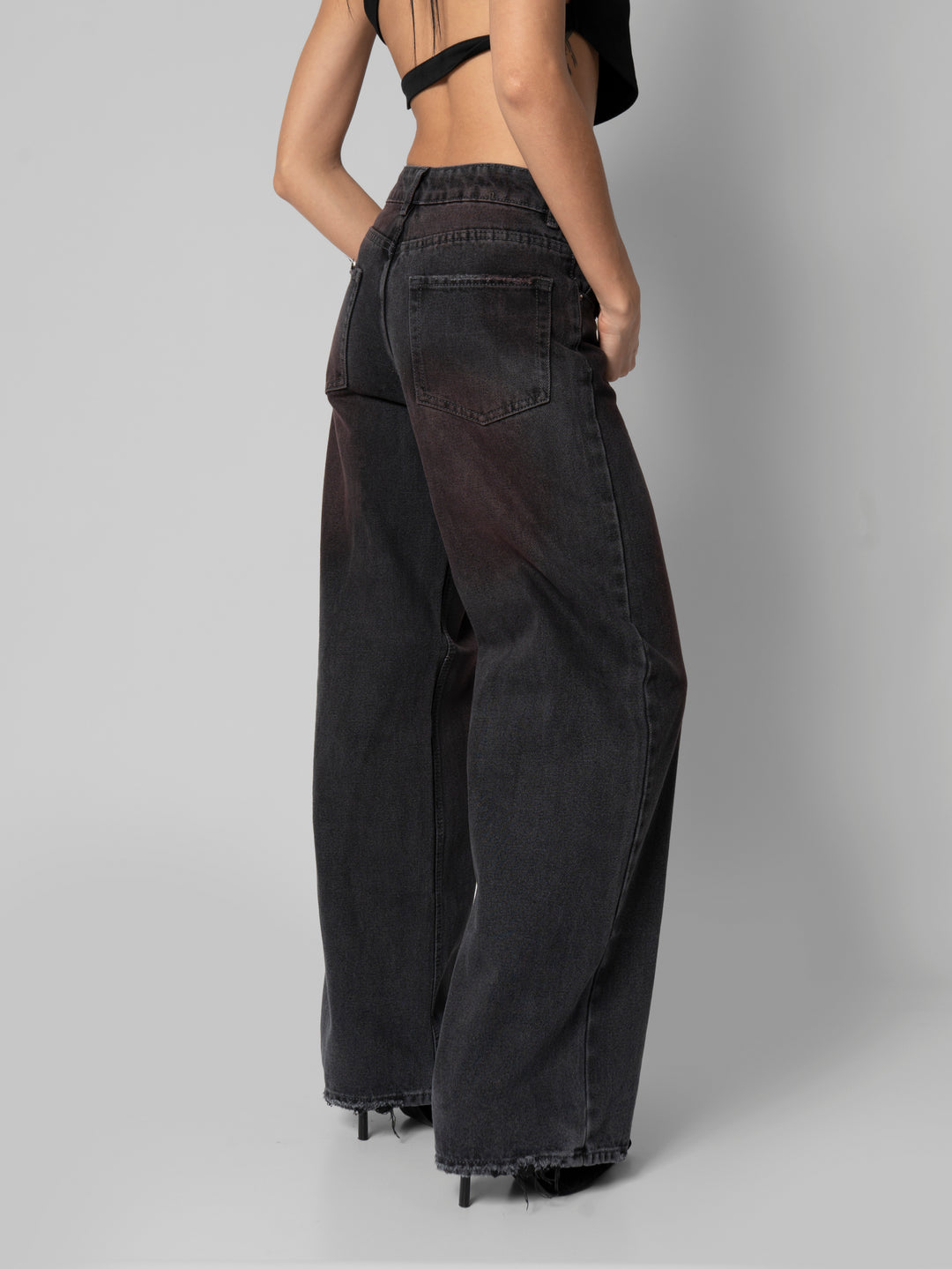 Jean wide leg black magenta