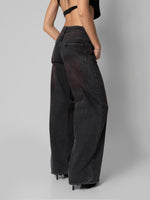 Load image into Gallery viewer, Jean wide leg black magenta
