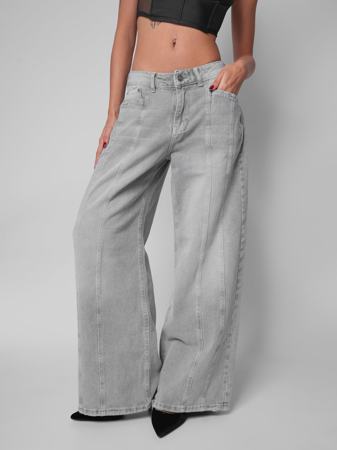 Jean wide leg silver static