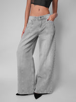 Load image into Gallery viewer, Jean wide leg silver static
